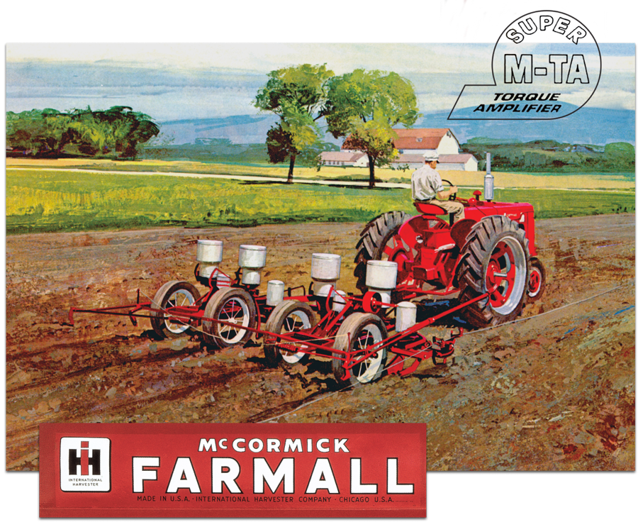 1947 Farmall M-TA tractor ad of man riding Farmall in field